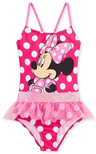 Disney Stitch Girls Swimming Costume Stretchy One Piece Swimsuit Comfy Teenagers Swimwear Beach Pool Holiday Essentials (Pink Minnie, 2-3 Years)