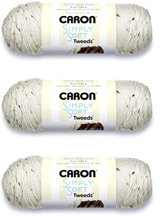 Caron Simply Soft Off White Tweeds Yarn - 3 Pack of 141g/5oz - Acrylic - 4 Medium (Worsted) - 250 Yards - Knitting/Crochet