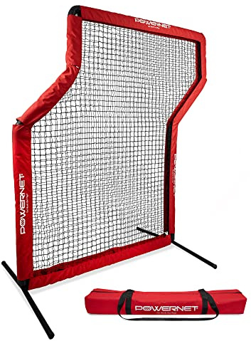 Powernet Portable Baseball Practice Net for Pitching and Hitting, Pop Up Batting Cage Net Coach Shield, 7 FT Z-Screen (Red)