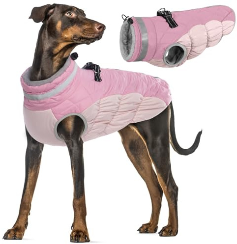 Abrigo para Perros de Invierno, Chaqueta Impermeable Perro Cálida Chaleco Traje Anti-Nieve Ropa de Invierno con Forro Polar & Reflectantes Tiras para Perros Pequeños Medianos y Grandes(Rosa, XL)