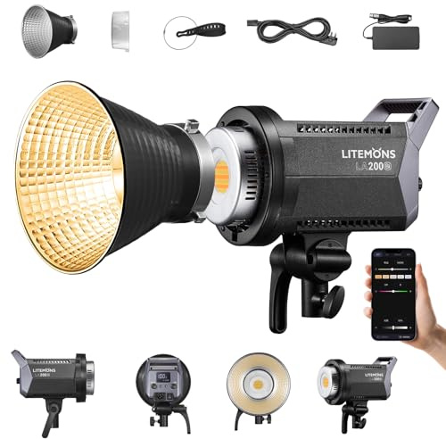 Godox Litemons LA200Bi 230W Luz Continua de Video LED Bi-Color 2800K-6500K,CRI96+ TLCI97+ Video Light con 11 Efectos FX,Montura Bowens y Control App para Youtube,Livestreaming,Estudio,Fotografía