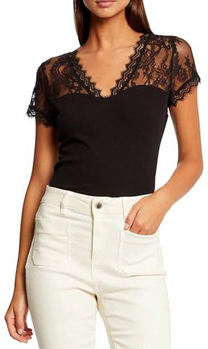 Morgan Camiseta manga corta con encaje Negro L