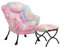 HollyHOME Fauteuil avec Repose Pied Salon Fauteuil de Lecture Relax Fauteuil Scandinave Chambre Chaise D'appoint en Métal, Peluche Aurore