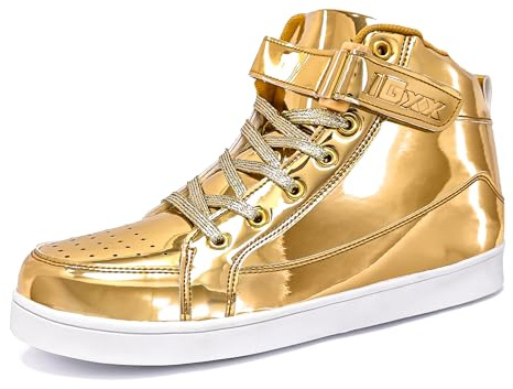 IGxx Sequins Shoes for Kids Boys Fashion Sparkle Gold Bling Shiny High Top Sneakers Girls Hook&Loop Little Kids 2.5