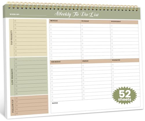 Weekly To Do List Notepad with 52 Undated Sheets(8.5×11)- Undated Weekly Planner Notepad for Office Desk Accessories and Supplies - Forest Shades