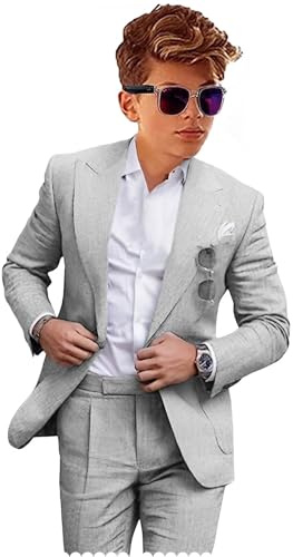 Boys Linen Suit Set Grey 2 Piece Lightweight Tuxedo for Toddler Boys Summer Beach Wedding Suit Ring Bearer Outfit Size 5
