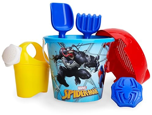 Toyland® Spiderman Ensemble de 6 Seaux et Pelles avec Arrosoir - Jeu de Sable et d'eau - Jouets de Plage - Âge 24 Mois +