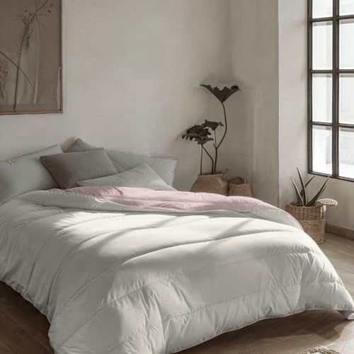 Zelesta Royalbed Bettdecke 200x200 4 Jahreszeiten - Bettwäsche winterdecke und Sommer-Bettdecke warm Duvet - Waschbare bettdecke ohne Bezug - Anti-Allergene Steppdecke (Pastellrosa & Creme)