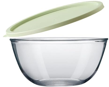 Apothekerschrank Einsatz große Glasschüssel mit Deckel, durchsichtige Schüssel, Servierschüssel aus Glas, Kochschüsseln aus Glas für die Küche, Brotaufbewahrung, Spülmaschine, (Clear, 27X11CM)