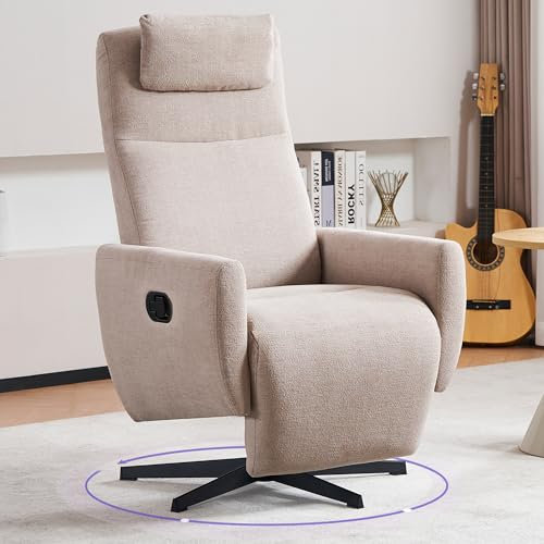 DEKKETO Wasserdichter Sessel mit KopfstüTze und FußStüTze, Fernsehsessel mit Liegefunktion 100°-160° Beliebige Winkelverstellung, 360° Frei Drehbar Relaxliege Wohnzimmer, Chenille Stoff, Gray