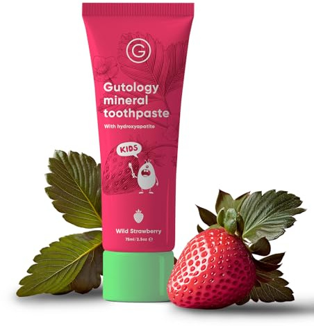 Gutology Kids Hydroxyapatite Mineral Toothpaste 75ml Fluoride Free Toothpaste Microbiome Friendly Suitable for Sensitive Teeth & Children - Wild Strawberry Flavour