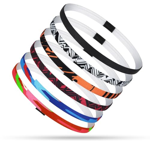 Bandeaux de Sport, 6 Pièces bandeau cheveux homme femme, Bandeaux Élastiques de Sport, Bandeaux Mode pour Femmes Antidérapant, pour le sport fins enfant garçon antidérapant Sport yoga football jogging