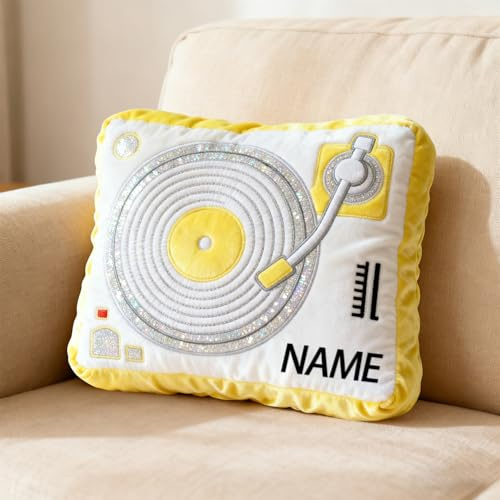 SweetJECCU Cuscino Personalizzato a Tema DJ, Cuscino a Forma di DJ Personalizzato con Nome, Cuscini Decorativi in Soffice Musica, Regali di Natale e Compleanno per Amanti della Musica (DJ)