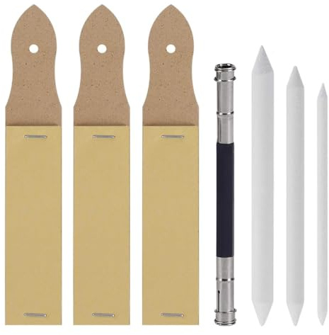 LAKPYN 5 Stück Papierwischer zum Zeichnen Set - Inkl, Schärfpads, Sandpapier, Bleistiftspitzer & Malerei Schleifpapier für Erwachsene, Studierende & Skizzenliebhaber