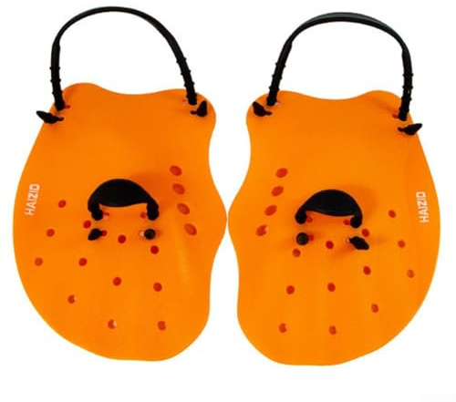 Guantes de natación ajustables para niños, paletas de mano diseñados para un contacto óptimo con el agua y entrenamiento de fuerza (naranja)
