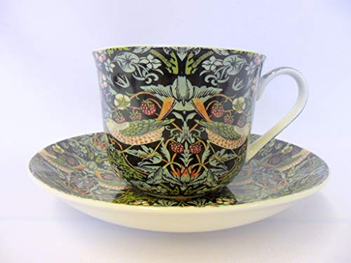 Abbeydale Collection William Morris Black Strawberry Thief Jumbo Teacup and Saucer Set, 350ml