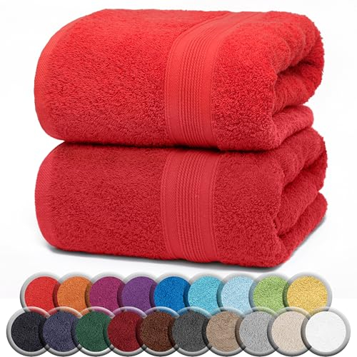 NatureMark 2er Pack SAUNATÜCHER/BADETÜCHER – Premium Qualität 80x200cm – Sauna-Handtuch 100% Baumwolle – Farbe: Rot