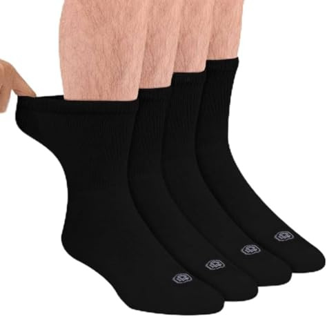Doctor's Choice Diabetic Socks for Men, Seamless Crew Socks with Non-Binding Top, Provides Extra Comfort for Gout, 4-Pairs, Black, Large, Size 10-13