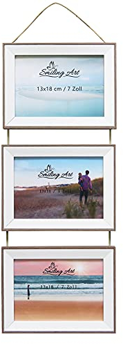 Smiling Art Cornice portafoto collage da parete per 3 foto in legno MDF con veri vetri (3 x 13 x 18 cm, formato orizzontale)