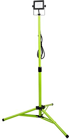 Luceco Foco de Trabajo LED con Trípode de Cabezal Único, Ultradelgado, Ajustable, Multiposición, Plegable, Cable de 2,5m, Negro/Verde, IP65, 10W, 800lm, 5000K, EFLDTS10B50-E5