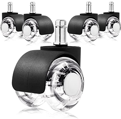 Lre Co. Ruedas de repuesto para sillas de oficina (paquete de 5) ruedas transparentes de silla de escritorio resistentes para todos los pisos, silla de oficina de ajuste