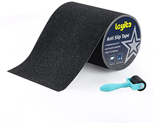 Leyibo Anti Slip Traction Tape, 7Inch x 35Ft Non Slip Grip Tape for Stair Outdoor/Indoor, Waterproof Anti Skid Grit Roll for Stair Step, High Traction Non Skid Abrasive Stair Treads- Black