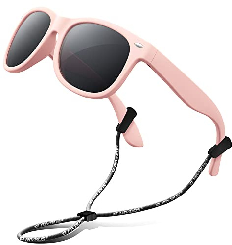 RIVBOS Kids Sunglasses Polarized Rubber UV Protection with Glasses Strap for Boys Girls Baby and Children Age 3-10 RBK004-2