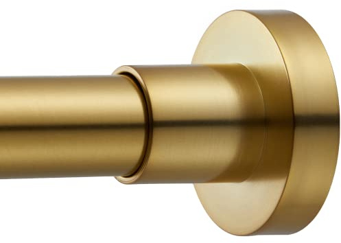 EBOATOP Shower Curtain Rod Tension- No Drill Non-Slip Spring Tension Shower Rod for Window or Bathroom, 54-90 inches Metal Steel, Gold