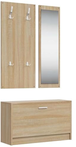 vidaXL Set de Mueble Zapatero 3 en 1 Armario Estantería Almacenamiento Recibidor Entrada Pasillo Salón Madera Contrachapada Color Roble Sonoma