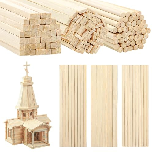 DOITEM Confezione da 150 bastoncini in legno di bambù naturale, quadrati, non finiti, 20 cm, strisce di legno per progetti artigianali