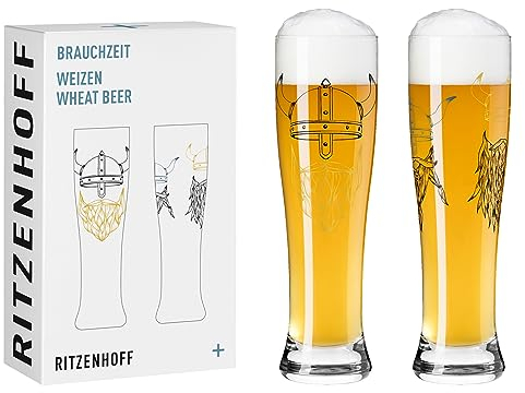 Ritzenhoff 3481009 Vaso de cerveza de trigo 500 ml - Juego de 2 - Serie Brauchzeit - Motivo vikingo - Made in Germany