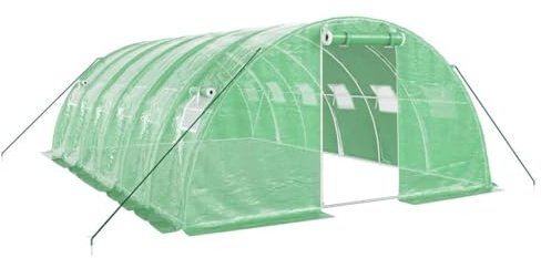 vidaXL Invernadero con Estructura de Acero, Invernáculo con Ventanas Puerta, Túnel de Cultivo, Vivero para Plantas, Verde 24 m² 6x4x2 m