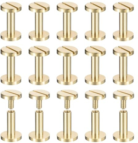 sourcing map 30Pack Brass Chicago Screws, 12x10mm Flat Head Screw Back Binding Post Nail Stud Rivets Fastener for DIY Leather Craft Belt Strap