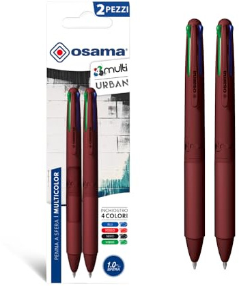OSAMA 4 multiurban färgade pennor set med 4 färger, 2 stycken – flerfärgad kulspetspenna 1 mm med svart, blå, röd och grön bläck för skolbrevpapper, kontor, universitet och brevpapper
