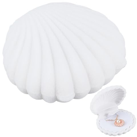 SUNNYCLUE 3 boîte à Bijoux en Forme de Coquillage Blanc Coquillages en Velours Étui de Rangement pour Boucles d'oreilles Océan Mer Plage Coquillage Plaque Décorative Bague Collier Présentoir