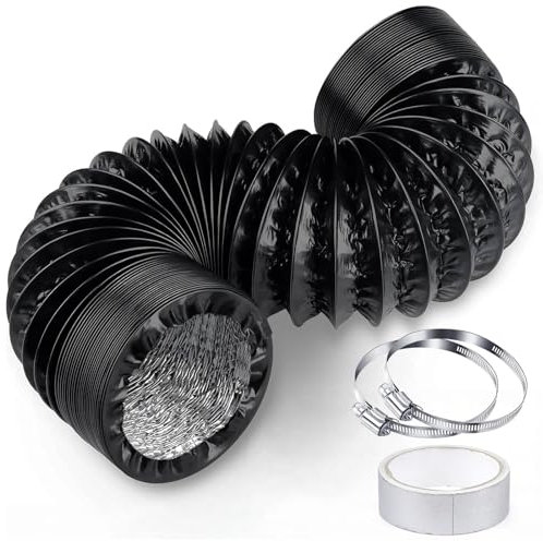 ShnminEU Abluftschlauch 100 mm Schwarz Länge 3m Flexibel PVC Alurohr Lüftungsschlauch mit 2 Edelstahl Schlauchschellen und 5M Aluminium-Folienband für Wäschetrockner Abzugshaube Mobile Klimaanlage