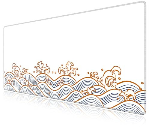 LL-COEUR Welle XXL Gaming Mousepad mit Motiv 1400x700x3mm Groß rutschfeste Gummi Mäusepads mit Genähte Kanten Schreibtischauflage für Maus und Tastatur XL