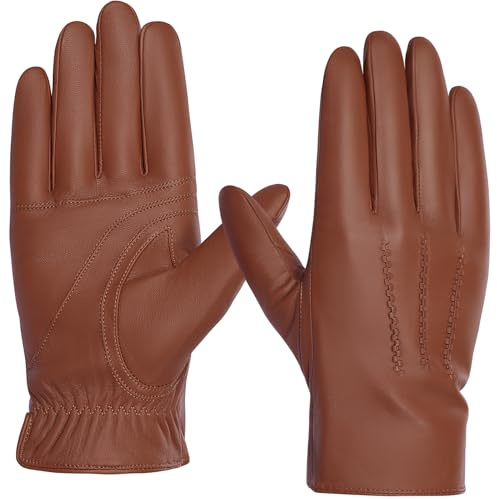 BISON DENIM Gants en cuir pour homme - Doublure en cachemire chaud - Coupe-vent - Fonction écran tactile, S