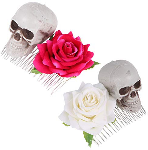 WOONEKY Lot De 2 Pinces À Cheveux En Forme De Tête De Mort Pour Halloween Accessoire De Coiffure Peigne Pour Fête Pince Rose Motif Tête De Mort Pour Cosplay Photographie