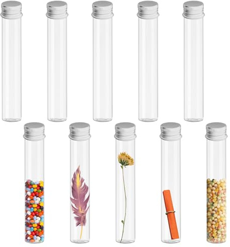 TTQiAnJ 10 Piezas Transparente Tubos de Ensayo Plastico 45ml,Reutilizable Tubos de Ensayo Tubos Adecuado para Floristerías Flores Cafés Restaurantes
