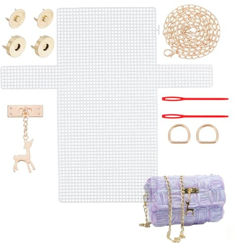 Sundrerfect Kit Modellabile 8 Pezzi Per Borsa Uncinetto Con Rete in Plastica, Cerniere e Accessori