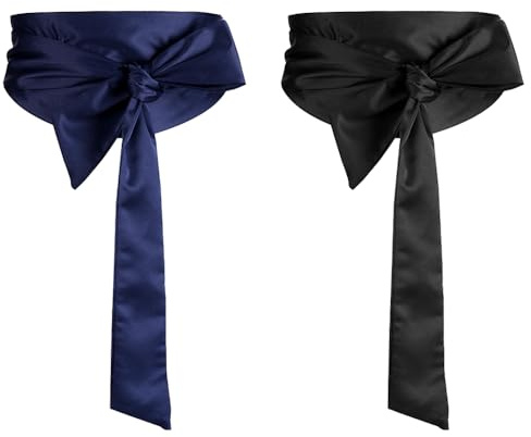 TRKETK 2 Cinturones de Satén para Mujer, Cinturón de Vestir para Novia, Cinturón de Satén Reversible 9,5 cm x 250 cm, Negro y Azul Marino