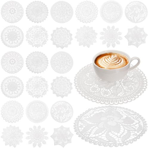 YIMITEE 24 Pack Lace Doilies Crochet, 6 Inch Round Fabric Placemats, Handmade Cotton Lace Coasters, Vintage Table Doilies Decors for Kitchen, Dining Room, Living Room, Bedroom