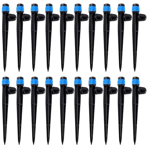 VooGenzek 20 Piezas Gotero de Riego para Tubo 4/7 mm, 360-Grado Aspersore de Riego Ajustables, Cabezas de Riego para Goteo Goteros con Conectore de Púas & Estaca Microtubo Piqueta, Azul