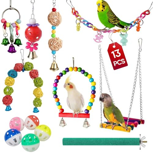 LURNODY 13 Pièces Jouets et Accessoires pour Cage à Oiseaux - pour Perroquets, Perruches, Cockatiels, Moineaux, Canaris, Hirondelles
