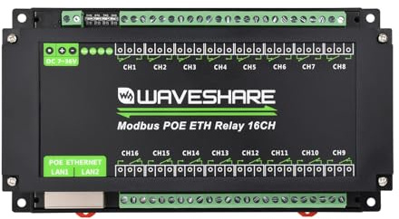 Waveshare 16-Ch Ethernet Relay Module, Modbus RTU/Modbus TCP Protocol, Ethernet Communication, Support PoE, Various Isolation & Protection Circuits, Industrial Grade Rail-Mount Case