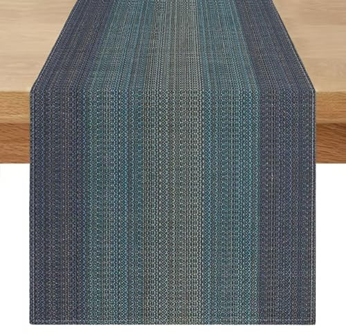 Camino de Mesa Azul Marino 40 x 100 Moderno Lavable Camino de Mesa Textura de Gradiente Negro Rayas de Madera Retro Elegante Centros Decorativos de Mesa para Vacaciones, Sala de Estar