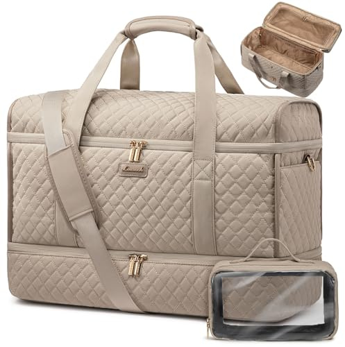 LOVEVOOK Borsa da viaggio da donna, impermeabile, borsa per bagaglio a mano, grande da viaggio, borsa per clinica, nascita, ospedale, borsa sportiva per aereo, viaggi, sport, palestra, kaki chiaro