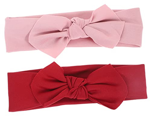 SOPOTUTU 2 piezas Diademas Elásticas para Bebés con Lazo Accesorio Infantil para Niñas Diadema sin y Rojo para Recién Nacidos y Niñas Pequeñas