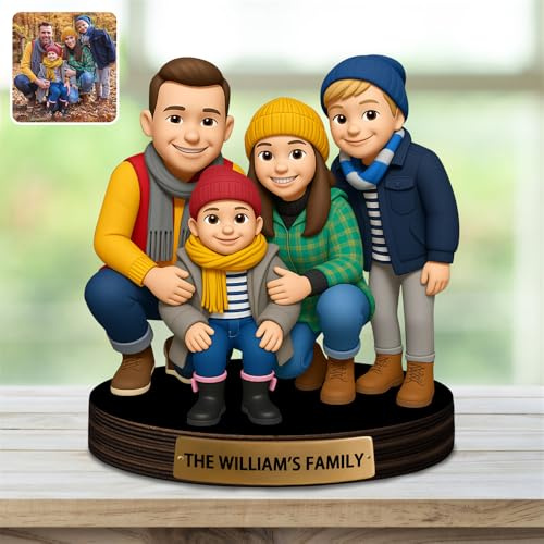 Reyrijf Foto personalizzata 3D Cartoon Style Desk Decor Photo Frame Sign Plaque, Personalzied Cartone animato ritratto cornice per coppia matrimonio famiglia anniversario regali di compleanno